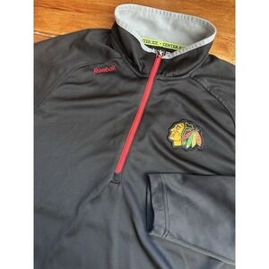 Chicago Blackhawks Shirt Medium 1/4 Zip Reebok Center Ice NHL Black LS *SEE‎